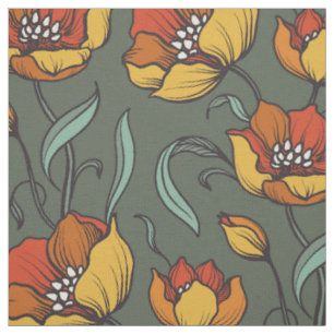 Tecido Vintage Green Orange Nostalgal Floral Dourado