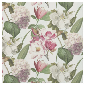 Tecido Vintage Magnolias e Hydrangeas Botânicas Rosa