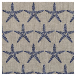 Tecido Vintage Marinho Azul Starfish Monograma Linen Cost