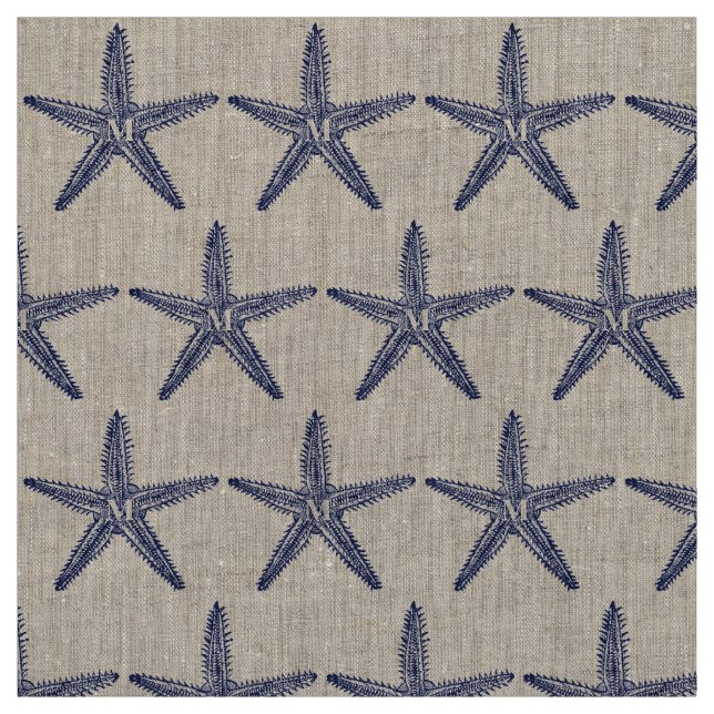 Tecido Vintage Marinho Azul Starfish Monograma Linen Cost (Modelo)