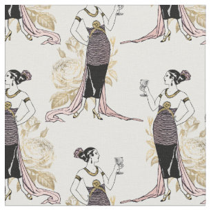 Tecido Vintage mulher francesa com vinho em branco
