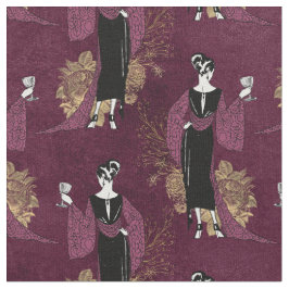 Tecido Vintage mulher francesa com vinho em Maroon