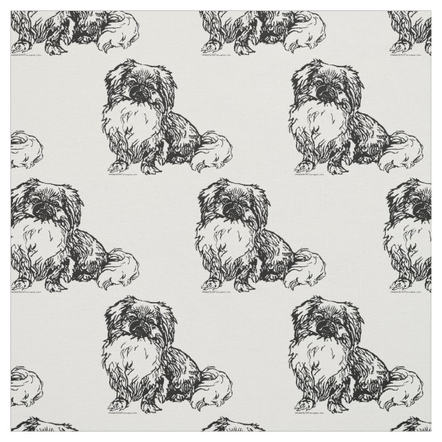 Tecido Vintage Pekingese Sketch (Modelo)
