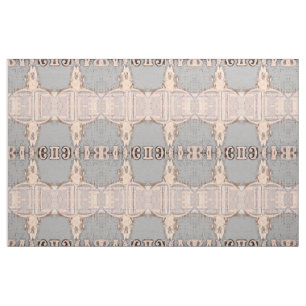 Tecido Vintage Rustic Bull Skull Cinza Beige Western