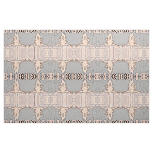 Tecido Vintage Rustic Bull Skull Cinza Beige Western (Fat Quarter)