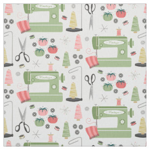 Tecido Vintage-Sew - Máquinas de costura - Limão rosa