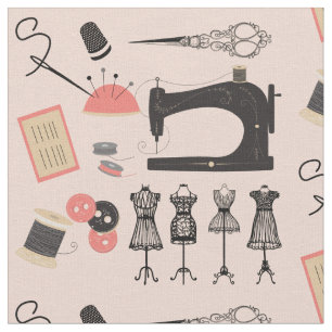 Tecido Vintage Sewing Machine Crafy Theme Design