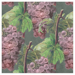 Tecido Vintage - Uvas Púrpura e Vinhas em Verde