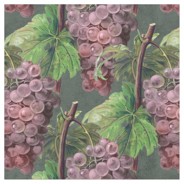 Tecido Vintage - Uvas Púrpura e Vinhas em Verde (Detalhe)
