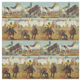 Tecido Vintage Western Rodeo Evita Cowboys Horses Bulls