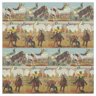 Tecido Vintage Western Rodeo Evita Cowboys Horses Bulls