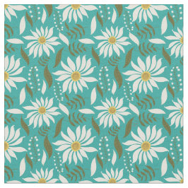 Tecido Vintage White Daisy Turquoise Floral