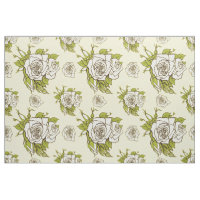 Vintage White Roses Padrão Acentos Verdes