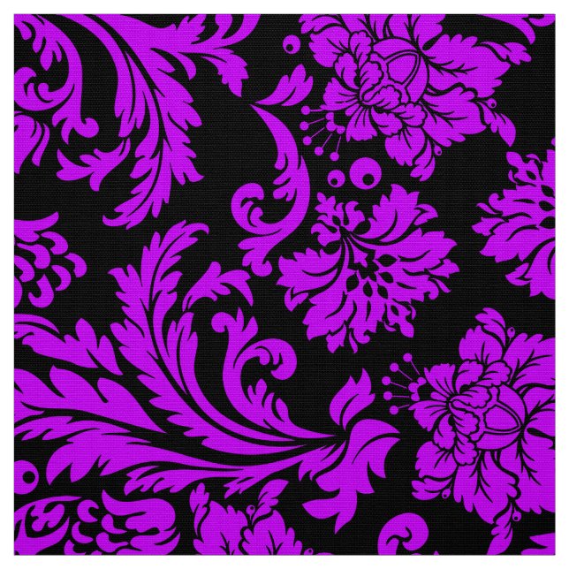 Tecido Violeta Azul E Damascos Florais Pretos (Modelo)