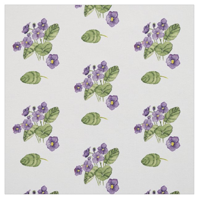 Tecido Violetas roxas folhas verdes padrão de aquarela (Modelo)
