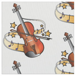 Tecido Violino e arco com notas e estrelas