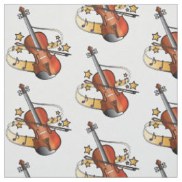 Tecido Violino e arco com notas e estrelas