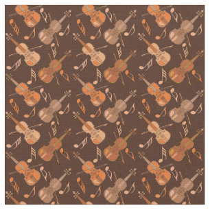 Tecido Violinos Angled Music Notes Brown