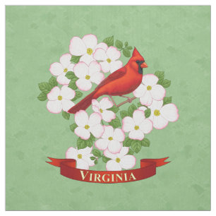 Tecido Virginia State Cardinal Bird e Dogwood Flower