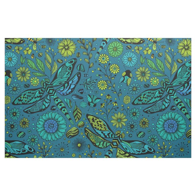 Tecido Voe, voe libélula em azul (Fat Quarter)