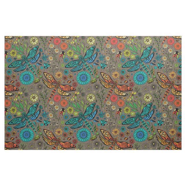 Tecido Voe, voe libélula em marrom (Fat Quarter)