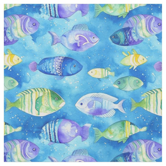 Tecido "Watercolor Bleu and Pink Fish Underwater Seamless (Detalhe)