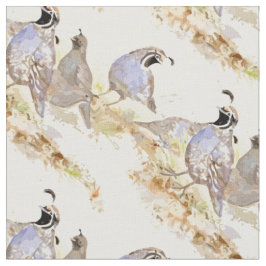 Tecido Watercolor California Quail Bird Nature Art