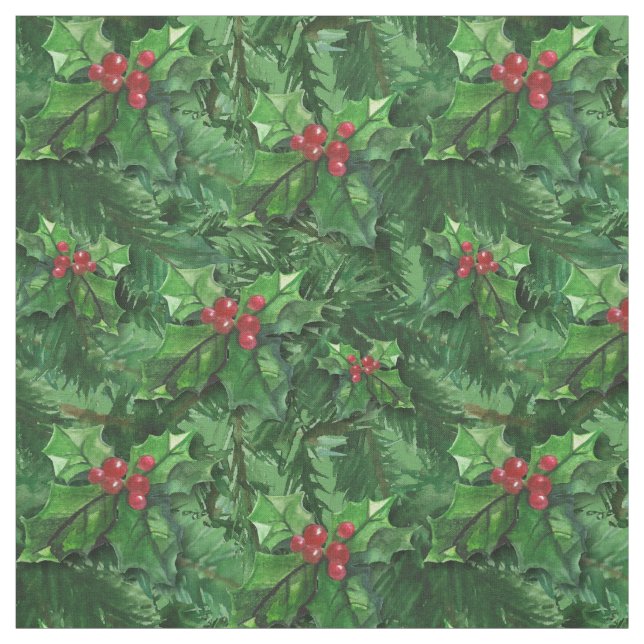 Tecido Watercolor Christmas Holly Berries (Modelo)