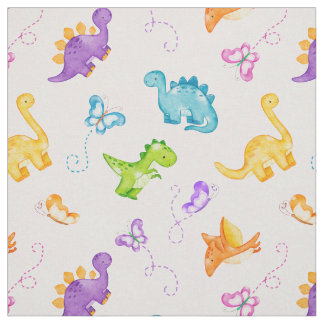 Tecido Watercolor Dinosaur Dino Butterfly Bebê Rosa Rosa