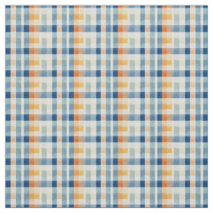 Tecido Watercolor Gingham Blue Orange Yellow Checks