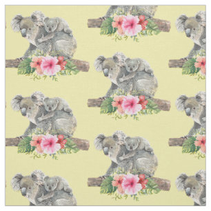 Tecido Watercolor Koala Bears Bonita Mãe e Bebê Padrão