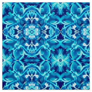 Tecido Watercolor Mandala Flor em Sombras do Indigo Azul