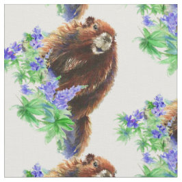 Tecido Watercolor Woodchuck, Marmot, Groundhog Animal art