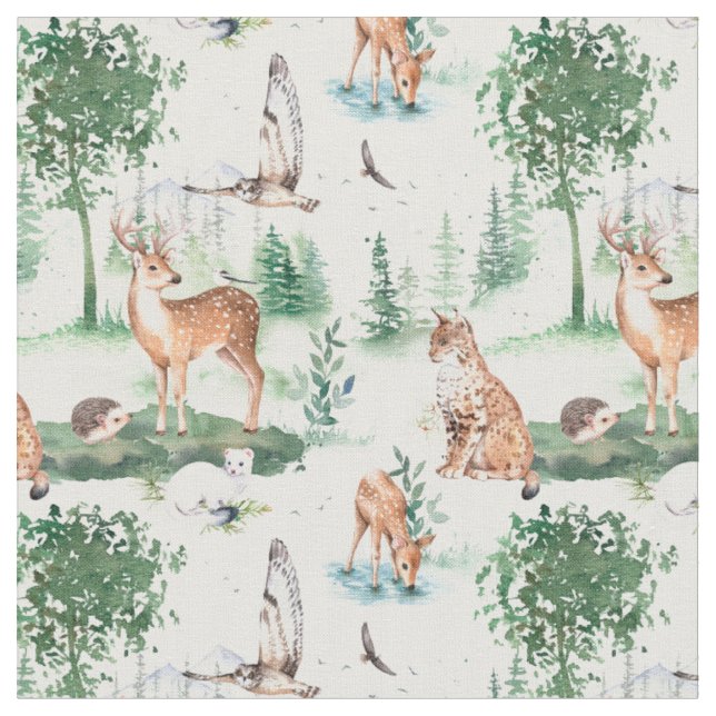 Tecido Watercolor Woodland Baby Animal Patterno (Detalhe)