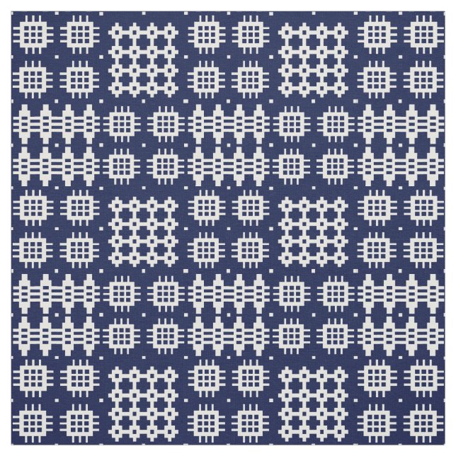 Tecido Welsh Faux Tapeçaria Branca em Azul Escuro (Modelo)