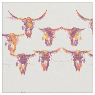 Tecido Western Vintage Bull Skulls Purple Dourado Country