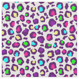 Tecido white rainbow leopard animal print purple