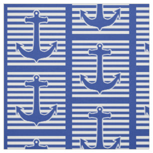 Tecido White Wide Stripes & Anchor azul + seu backgr.
