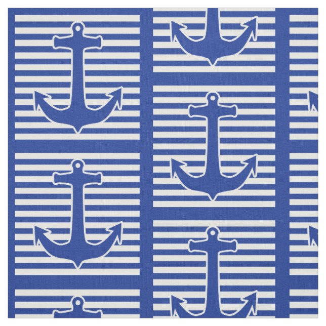Tecido White Wide Stripes & Anchor azul + seu backgr. (Modelo)