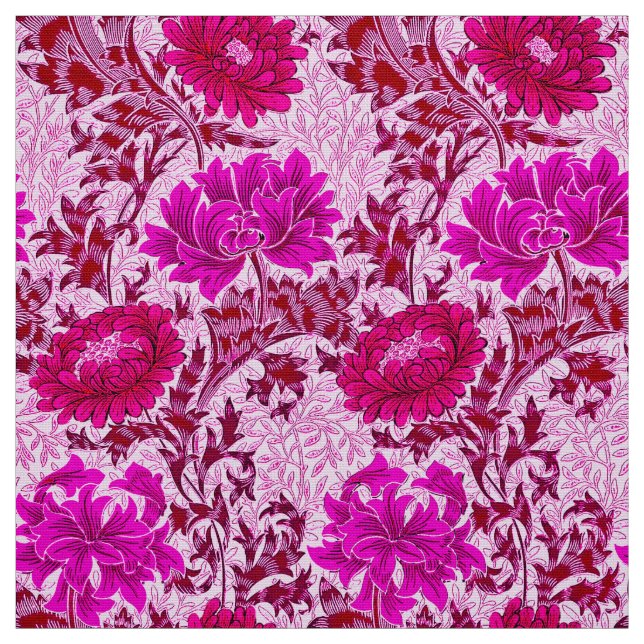 Tecido William Morris Chrysanthemums, Burgundy e Pink (Modelo)