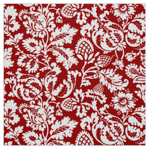 Tecido William Morris Floral Damask, Deep Red and White