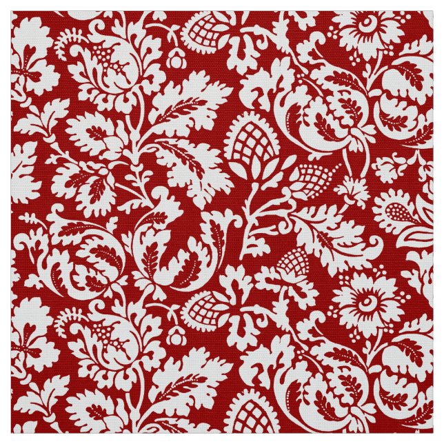Tecido William Morris Floral Damask, Deep Red and White (Modelo)