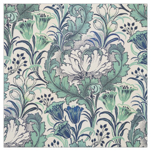 Tecido William Morris Green Teal Cream Padrão Floral