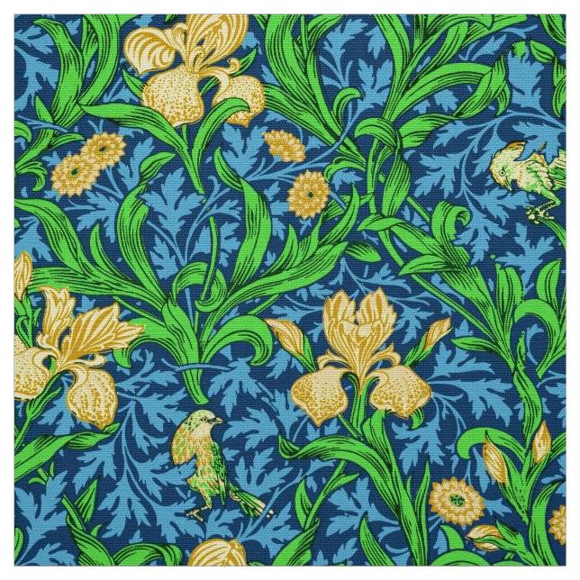 Tecido William Morris Irises, Amarelo e Cobalto Azul (Modelo)