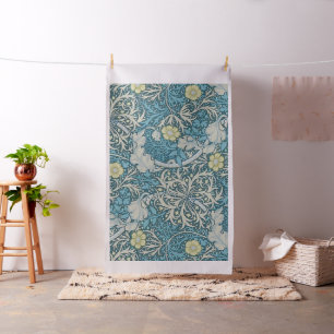 Tecido William Morris, padrão art nouveau, algas, azul,f