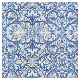 Tecido William Morris sobre flores azuis e brancas