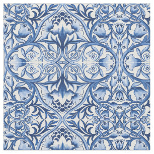 Tecido William Morris sobre flores azuis e brancas