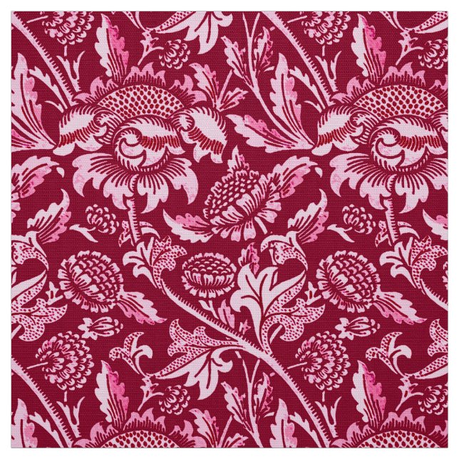 Tecido William Morris Sunflower, Borgonha e Rosa (Modelo)