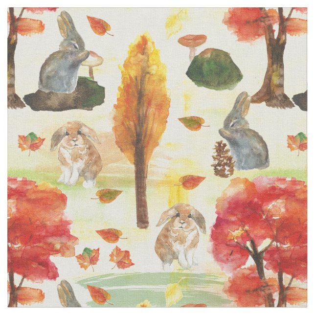 Tecido Woodland Bunny Rabbit Watercolor (Detalhe)