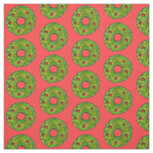 Tecido Wreath de Natal Holly Leaf Cookie Red Green